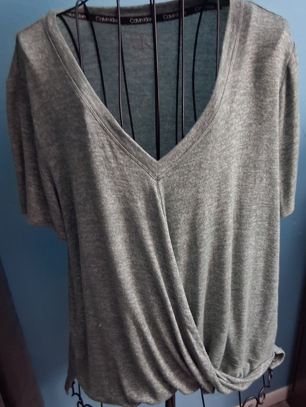 Calvin Klein  Blue/Green V-Neck Twist Front Women's Top